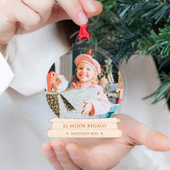 Personalized Snow Globe Photo Ornament with Custom Engraving