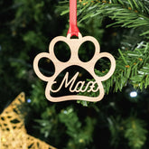 Personalized Pet Paw Print Ornament | Custom Wooden Name