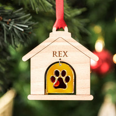 Personalized Dog House Ornament | Custom Pet Name & Paw Charm