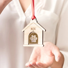 Personalized Dog House Ornament | Custom Pet Name & Paw Charm