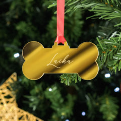 Personalized Dog Bone Ornament | Mirrored Acrylic with Custom Name