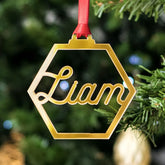 Personalized Hexagon Mirror Ornament | Geometric Custom Name Bauble