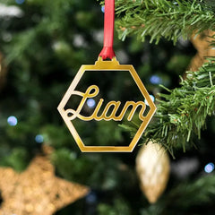 Personalized Hexagon Mirror Ornament | Geometric Custom Name Bauble