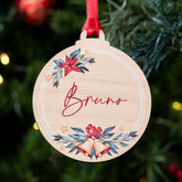 Personalized Wooden Christmas Ornament | Rustic Watercolor Bells