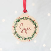 Personalized Wooden Name Ornament | Christmas Wreath Design