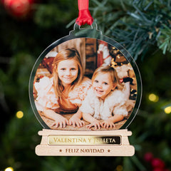 Personalized Snow Globe Photo Ornament with Custom Engraving