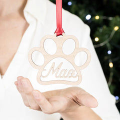 Personalized Pet Paw Print Ornament | Custom Wooden Name