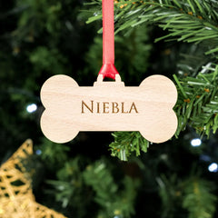 Personalized Dog Bone Ornament | Custom Engraved Wooden Pet Name