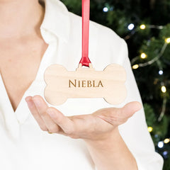 Personalized Dog Bone Ornament | Custom Engraved Wooden Pet Name