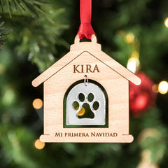 Personalized Dog House Ornament | Custom Pet Name & Paw Charm