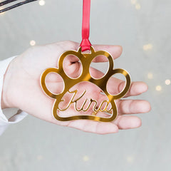 Personalized Mirrored Paw Print Ornament | Custom Pet Name
