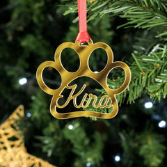 Personalized Mirrored Paw Print Ornament | Custom Pet Name