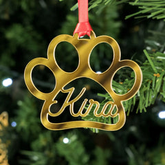 Personalized Mirrored Paw Print Ornament | Custom Pet Name
