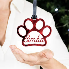 Personalized Mirrored Paw Print Ornament | Custom Pet Name