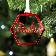 Personalized Hexagon Mirror Ornament | Geometric Custom Name Bauble