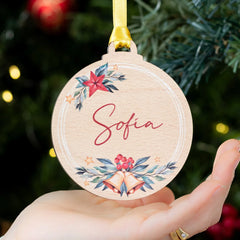 Personalized Wooden Christmas Ornament | Rustic Watercolor Bells