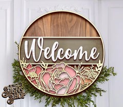Welcome Peonies Door Hanger
